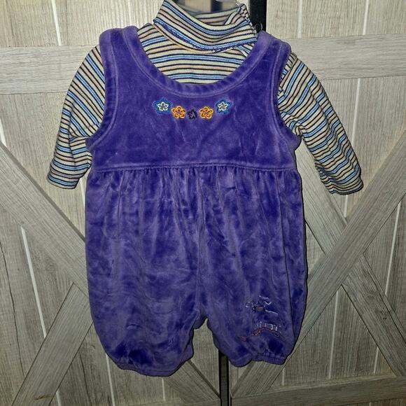 CARTERS VINTAGE BABY GIRLS PURPLE VELOUR ROMPER & BODYSUIT SET 0-3 MONTHS Lamb